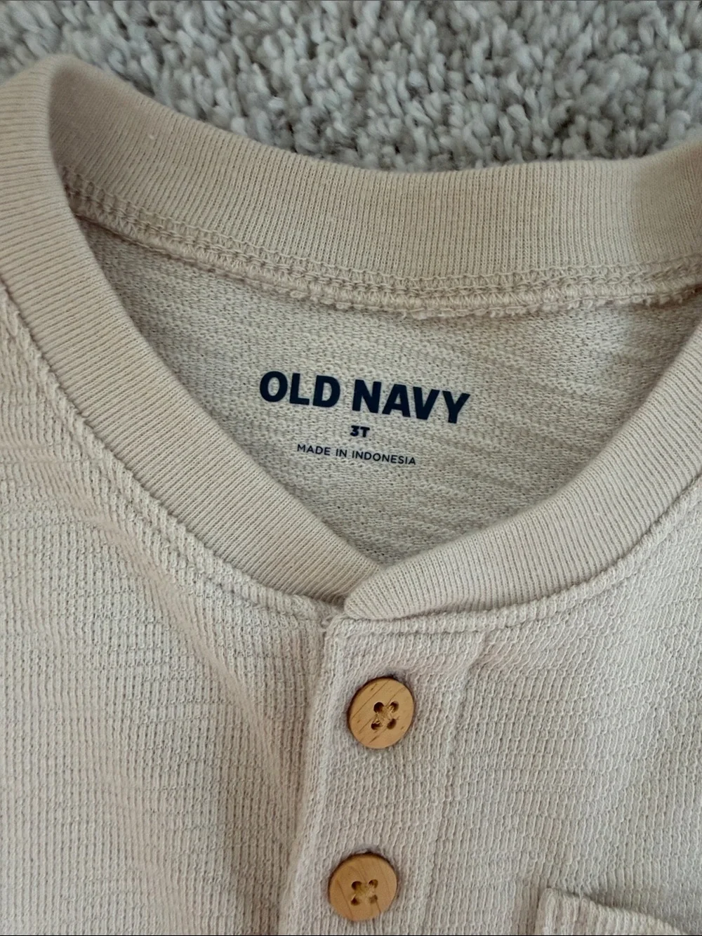 Old Navy Cream Waffle Henley Tee with Pocket
